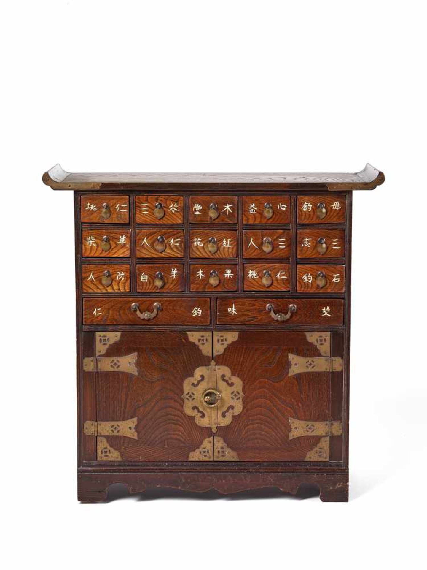A SMALL AND RARE KOREAN PHARMACY CHEST, LATE 19th CENTURYMade of solid hardwood with various