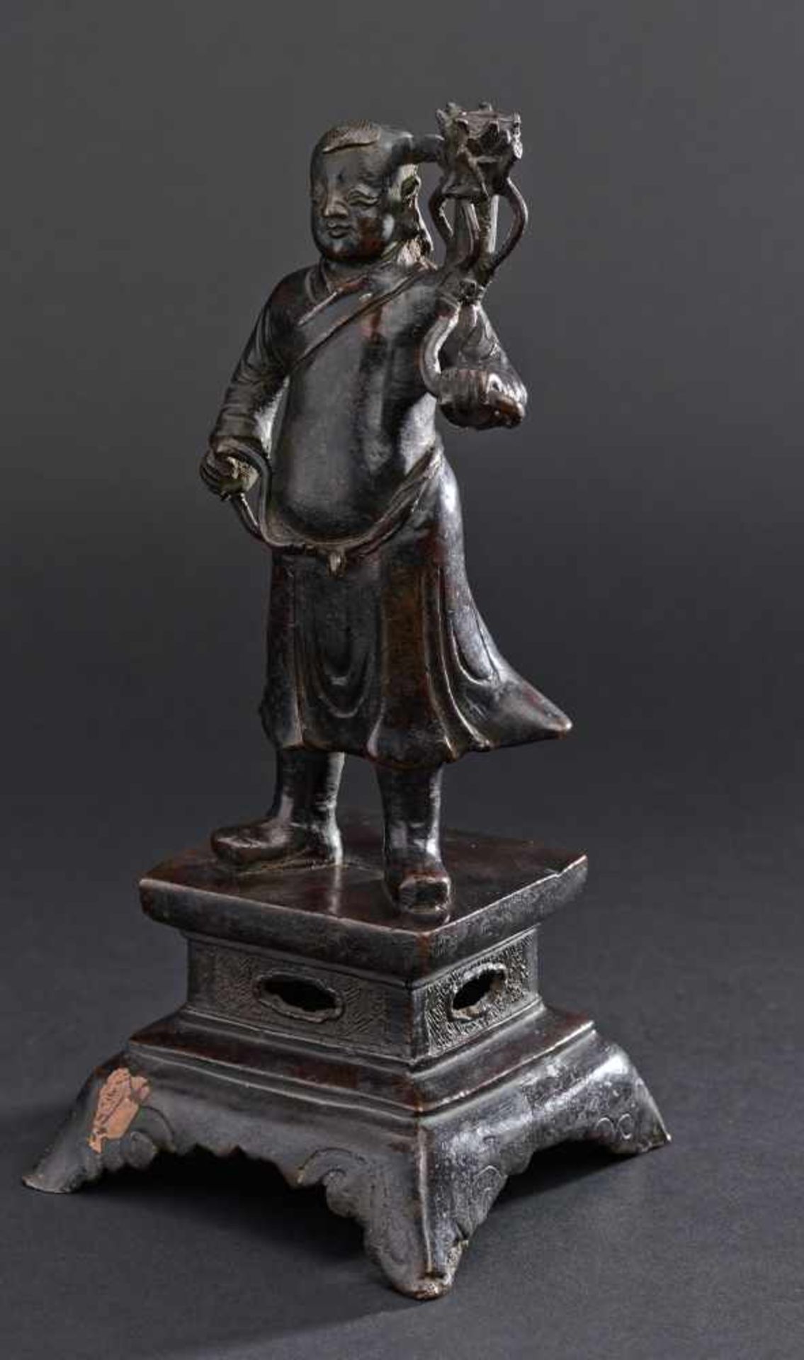 A CHINESE MING DYNASTY BOY OF LUCK STANDING ON BASEBronze China, Ming dynasty, approximately 17th - Image 3 of 5