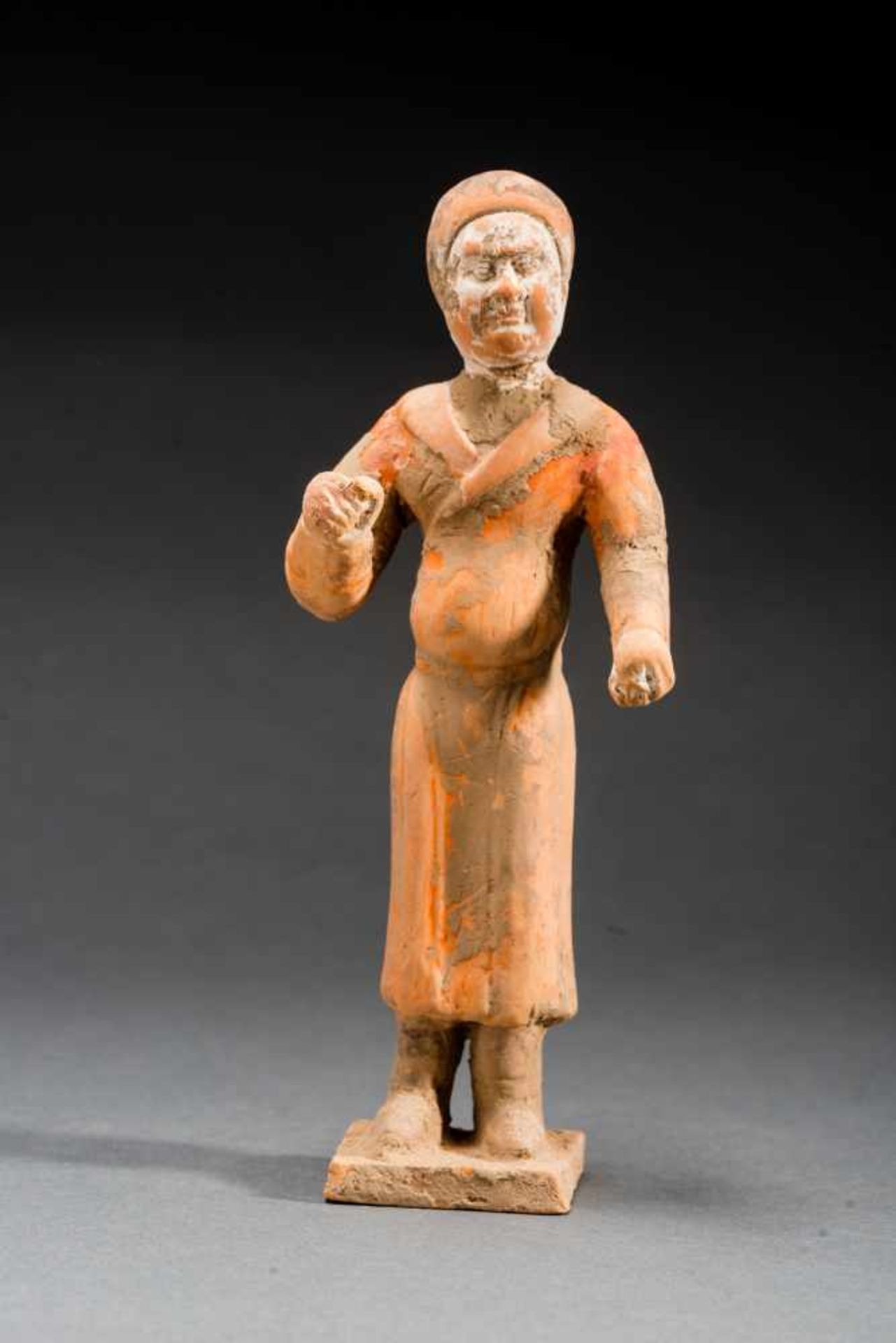 TL-TESTED STANDING FIGURETerracotta with remnants of original paintingChina, Six Dynasties (221-