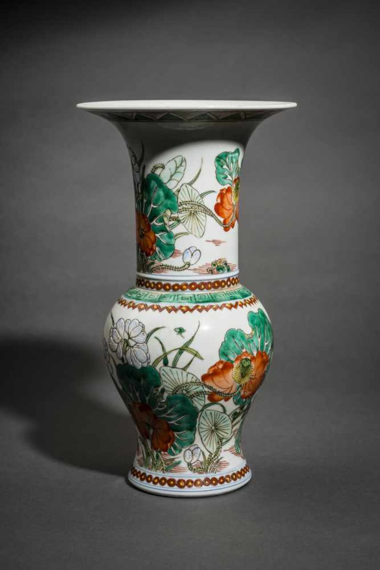 VASE WITH LOTUS AND SMALL CRANESPorcelain with enamel pain China Baluster-shaped with particularly