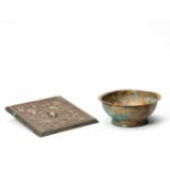 TWO BRONZE OBJECTSBronze, silverChina, Tang dynasty (618-907), Qing dynasty (1644-1912) or