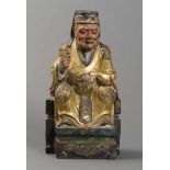 IMPERIAL DIGNITARY ON A THRONEWood with gildingChina, Qing-dynasty (1644-1911)Tiered throne with