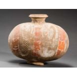 A COCOON JAR WITH ORIGINAL PAINTINGTerracotta with original paintingChina, Western Han Dynasty (