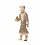 A LARGE HAN DYNASTY TERRACOTTA GUARDSMAN Terracotta with original painingChina, early Western Han