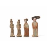 FOUR MINIATURE TERRACOTTA ‘FAT LADIES’, TANG DYNASTYTerracotta with paintingChina, Tang Dynasty (