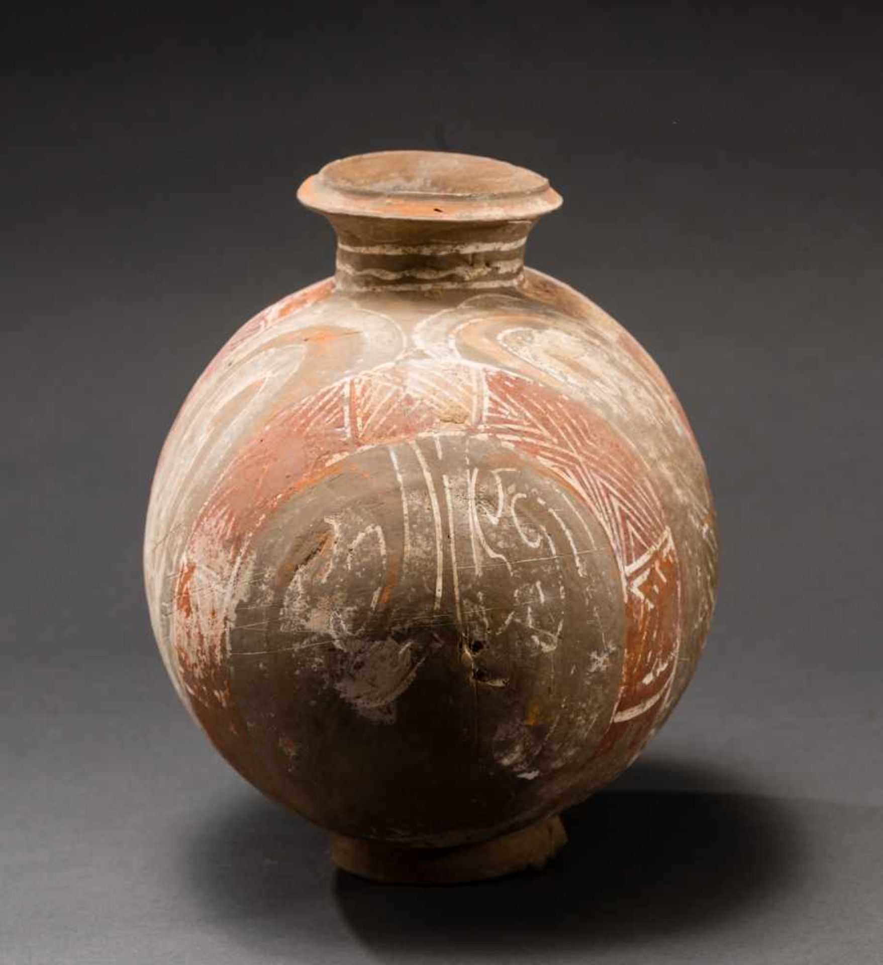 A COCOON JAR WITH ORIGINAL PAINTINGTerracotta with original paintingChina, Western Han Dynasty ( - Image 3 of 6