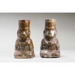 A PAIR OF FIGURE-SHAPED OIL LAMPSGlazed ceramicChina, Eastern Han dynasty (25-220 AD)A formally