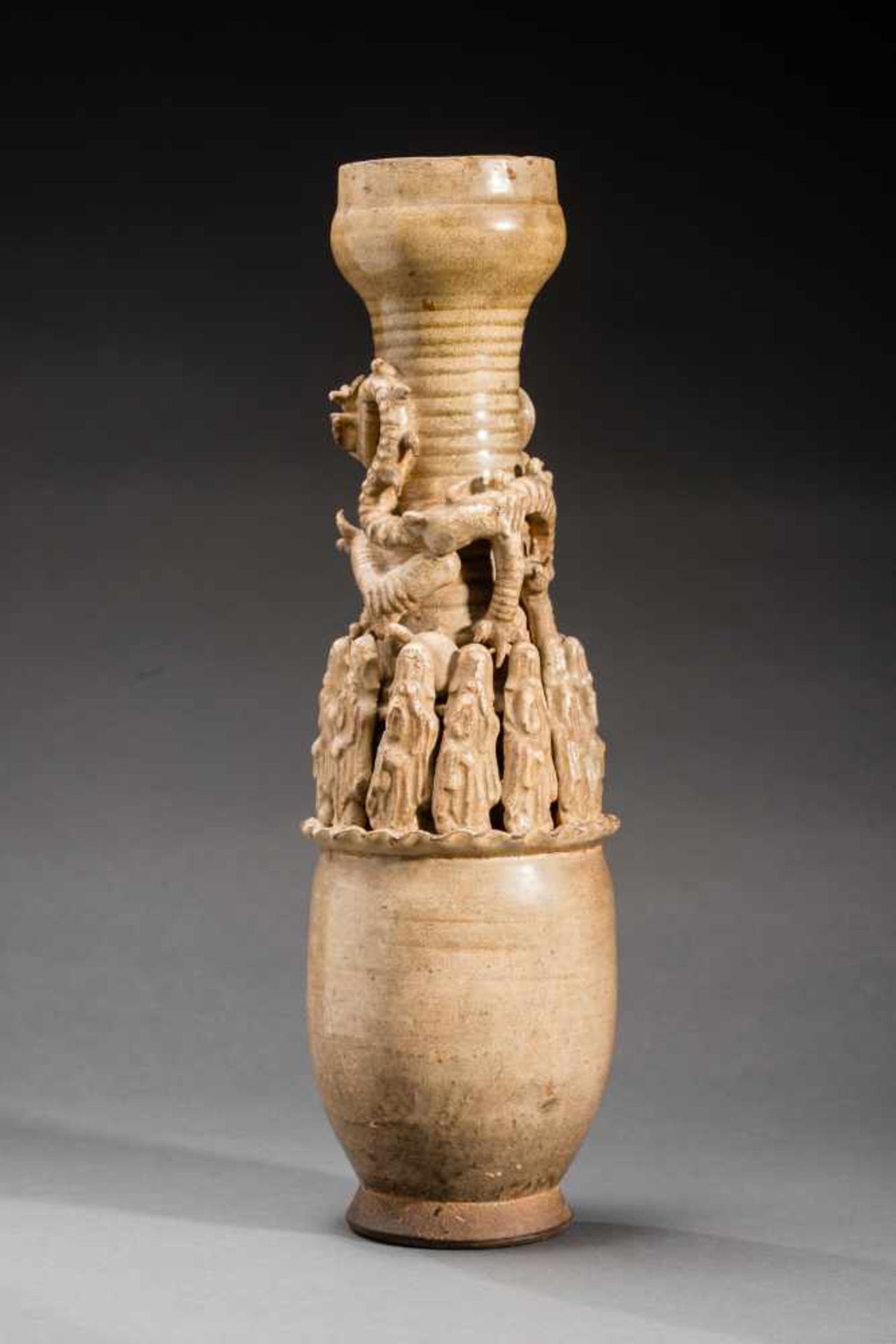 A TALL BURIAL VASEGlazed ceramicChina, Song dynasty (960-1279), 12th-13th centuryThe foot is - Image 2 of 5