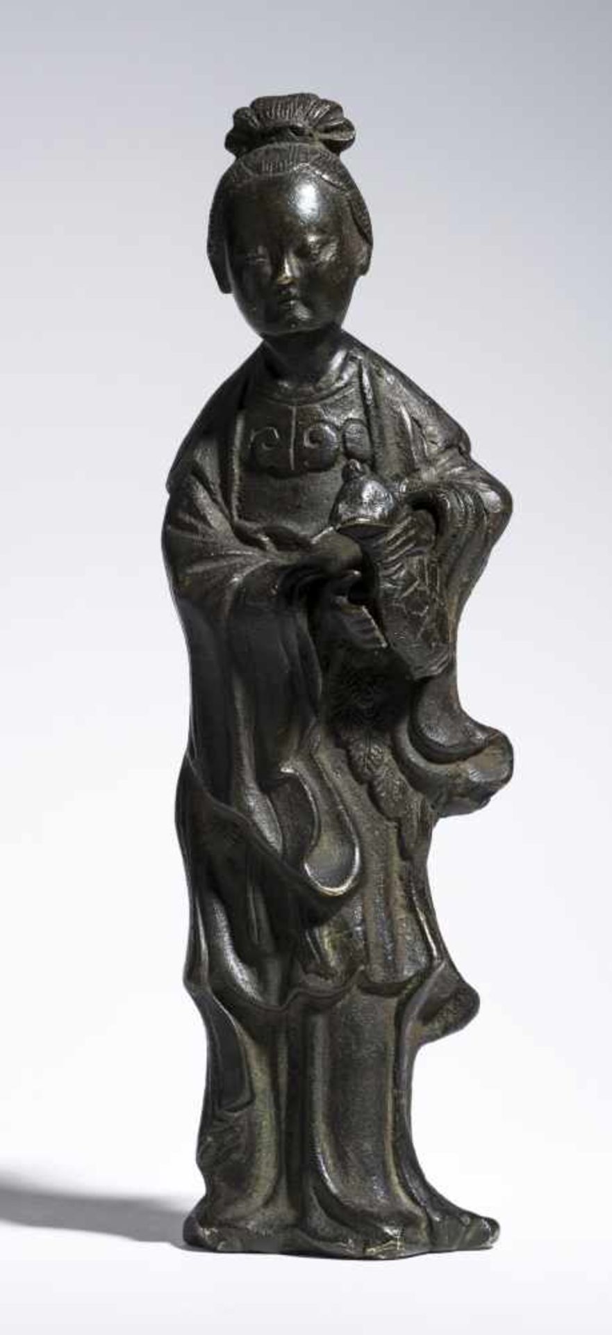 IMMORTAL WITH WATER JARBronzeChina, Qing dynasty, 19th centuryFine figure, possibly a fairy and an