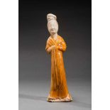 FIGURINE OF A COURTLY LADY Glazed ceramic with paintingChina, Sui (581-618) to early Tang Dynasty (