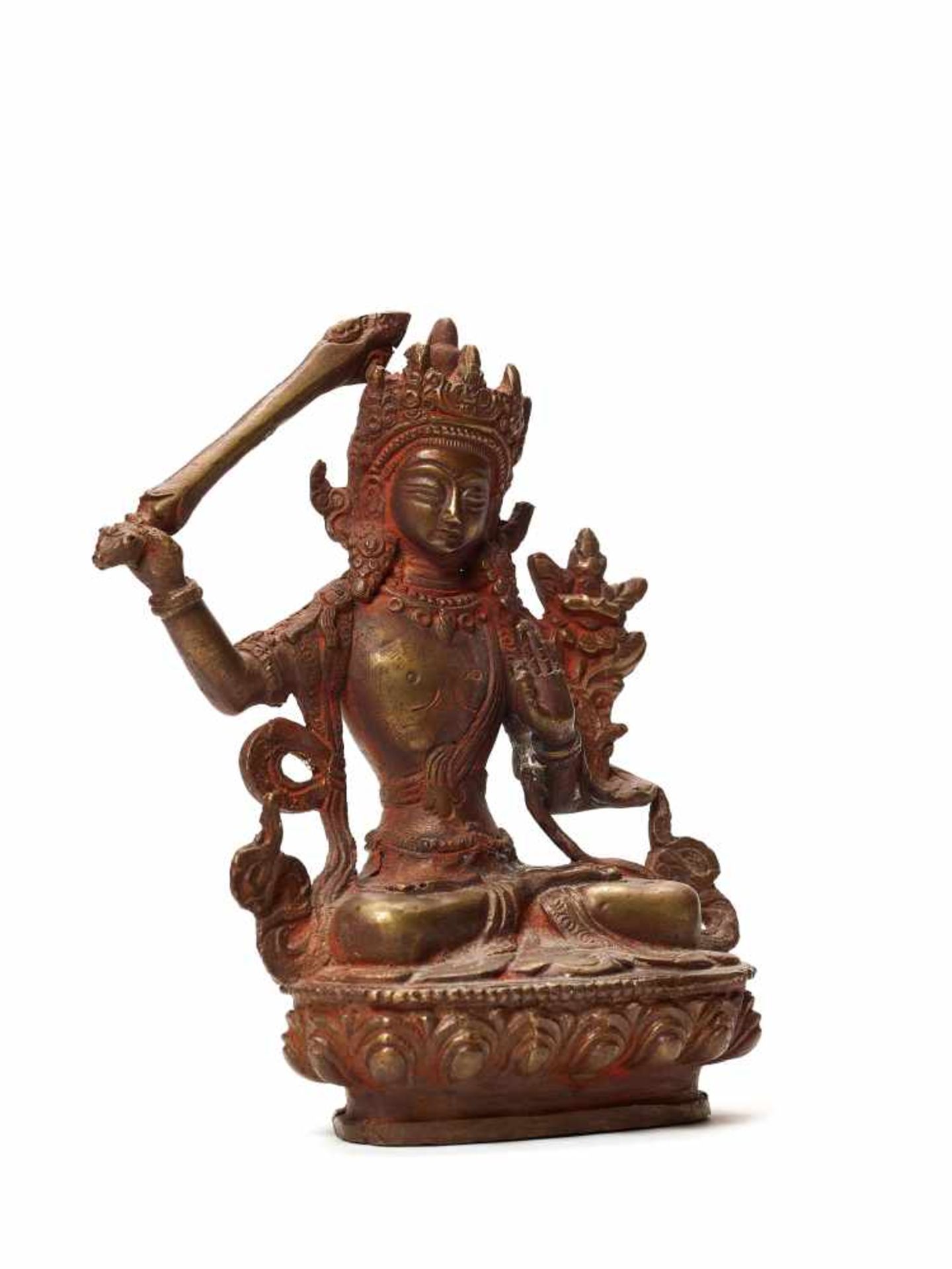 A NEPALESE BRONZE DEPICTING MANJUSHRI, AROUND 1900BronzeNepal, around 1900The bodhisattva sits in - Image 5 of 5