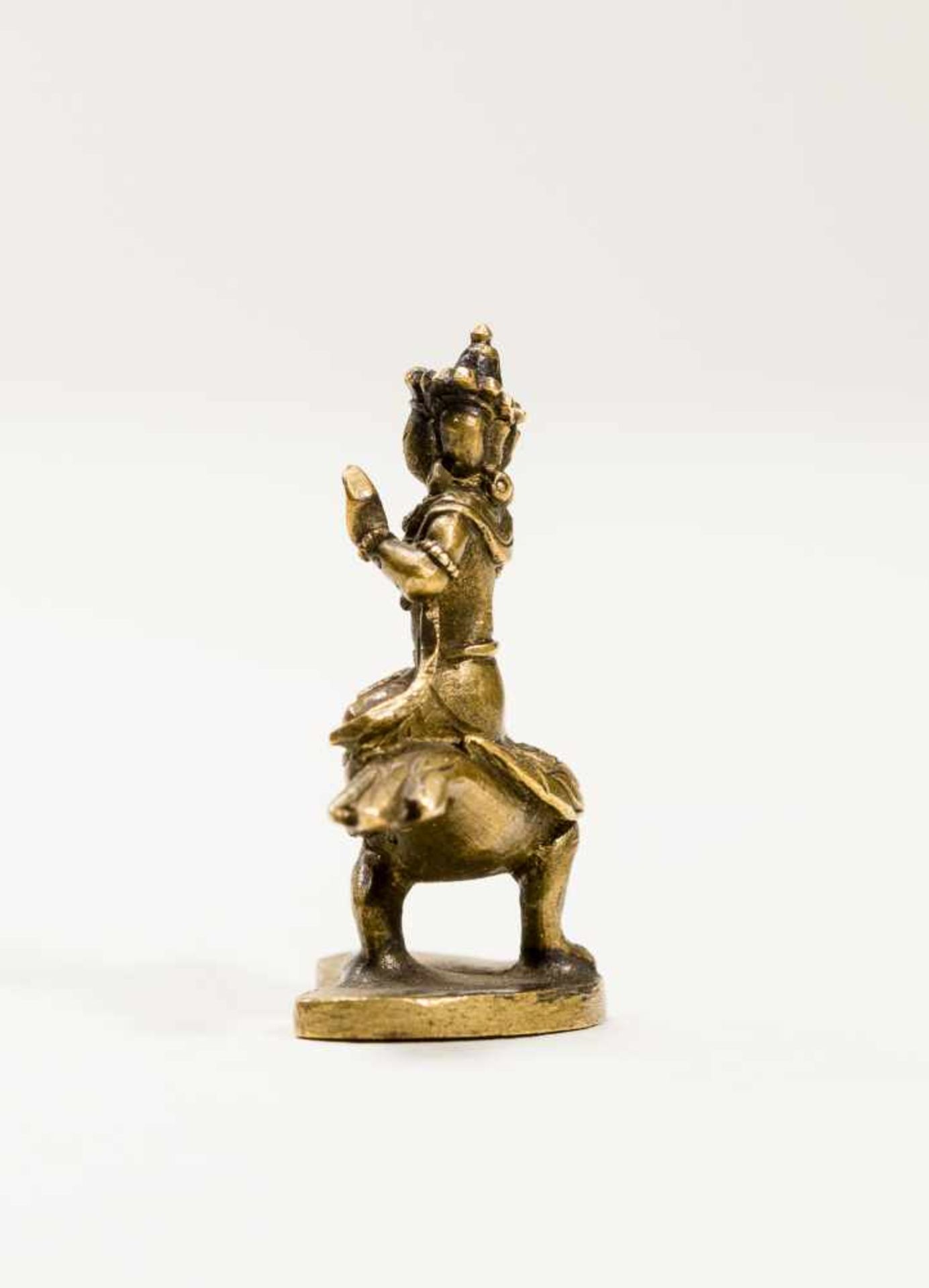 A RARE TIBETAN MINIATURE BRONZE OF BRAHMA ON A HAMSA, 18TH-19TH CENTURYBronzeTibet, 18th to 19th - Image 4 of 7