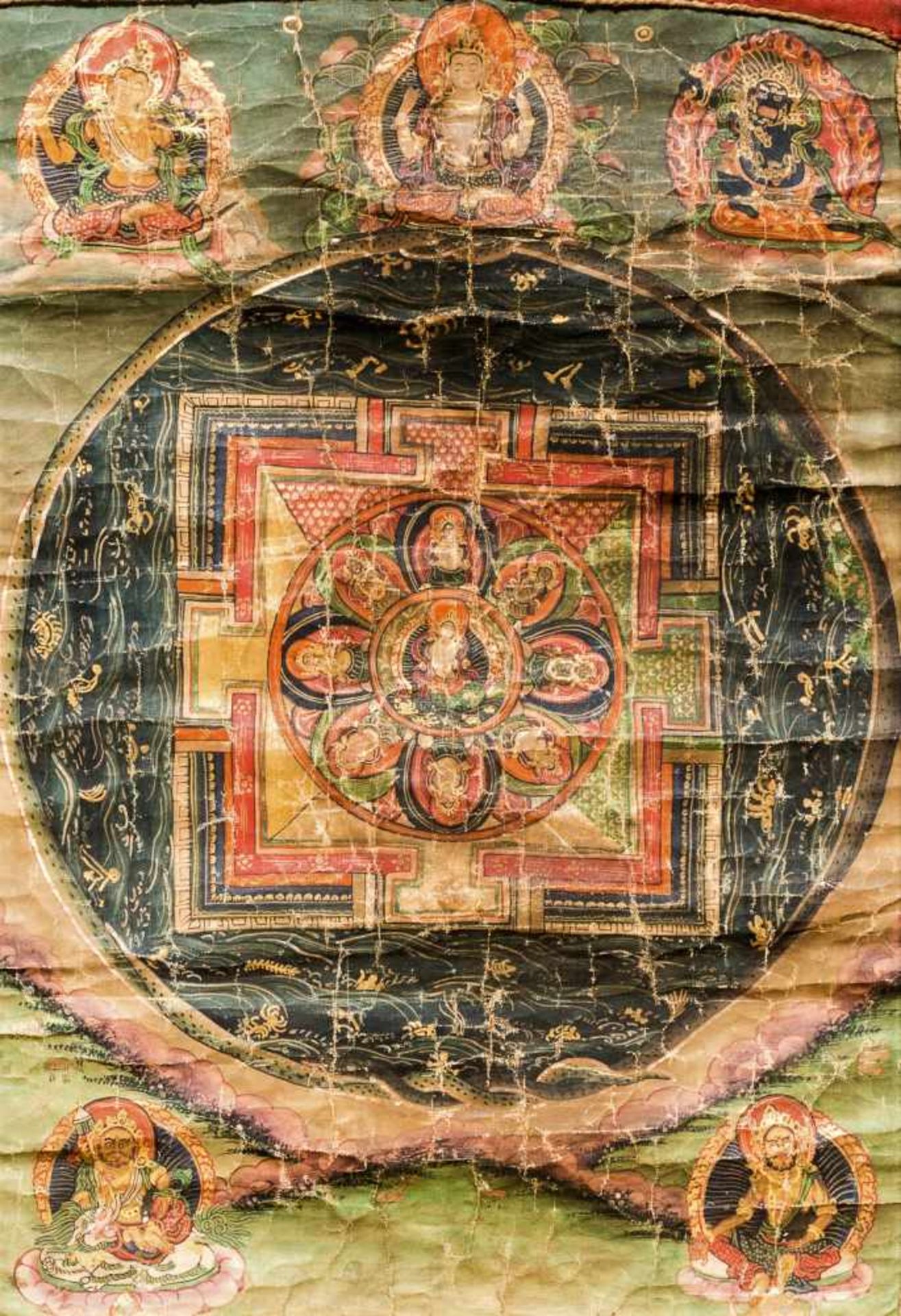 MANDALA WITH BUDDHAS AND BODHISATTVASThangka painting with paint and gold on fabricTibet, 19th