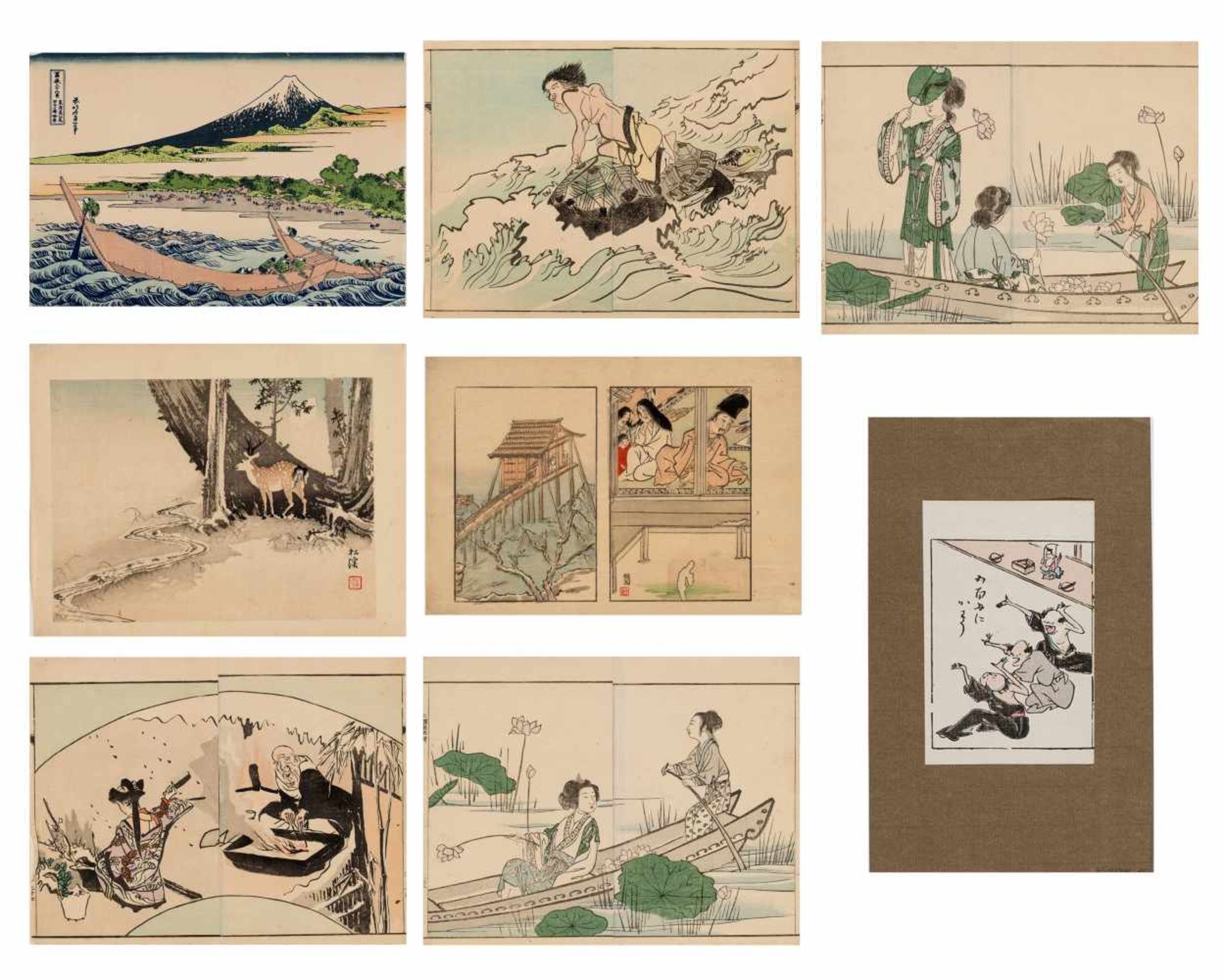 EIGHT JAPANESE COLOR WOODBLOCK PRINTS, 19TH-20TH CENTURYOriginal color woodblock printsJapan, 19th-
