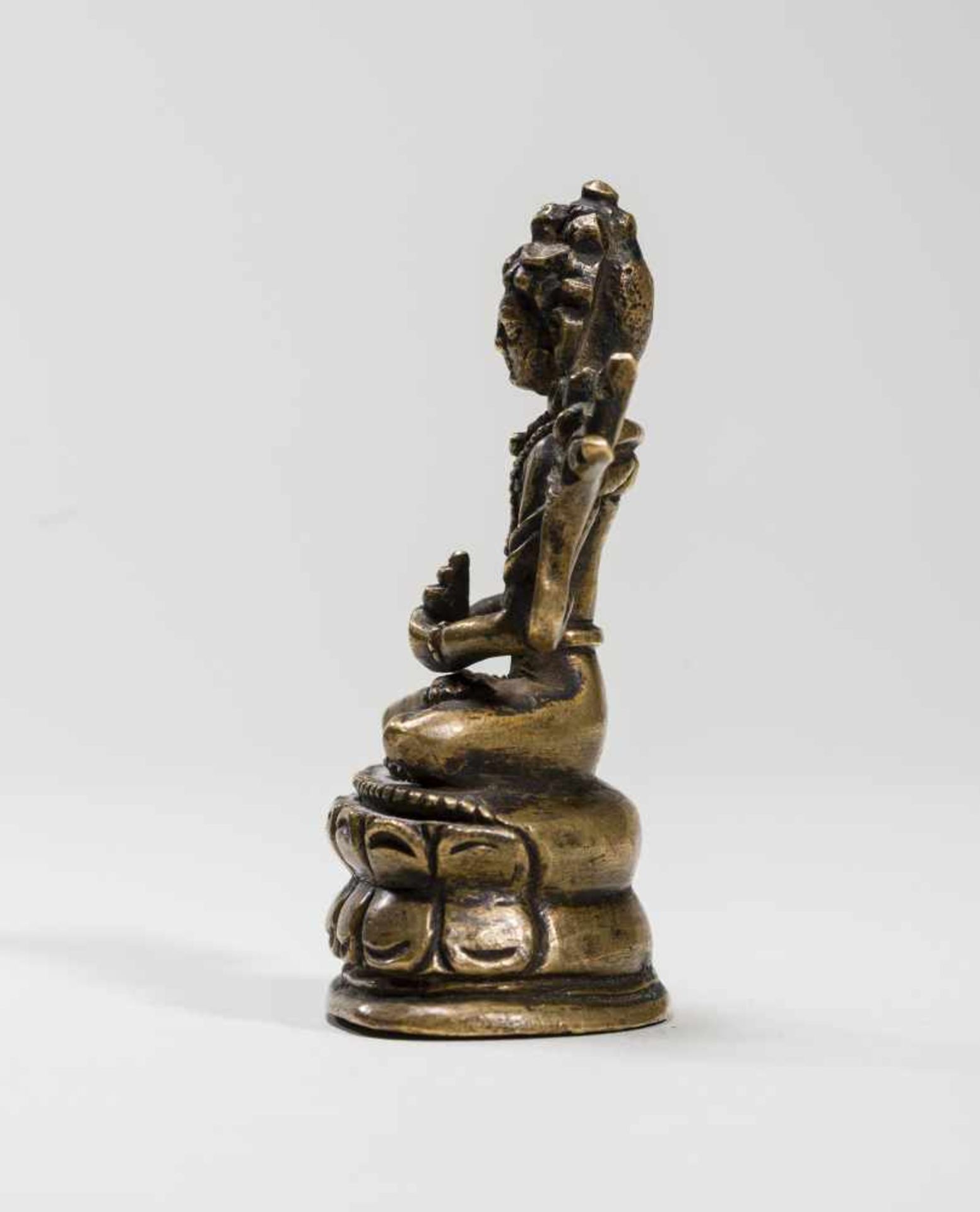 A SINO-TIBETAN MINIATURE BRONZE OF BUDDHA AMITAYUS, 18TH-19TH CENTURYFire-gilt bronzeTibet, 18th - Image 3 of 7