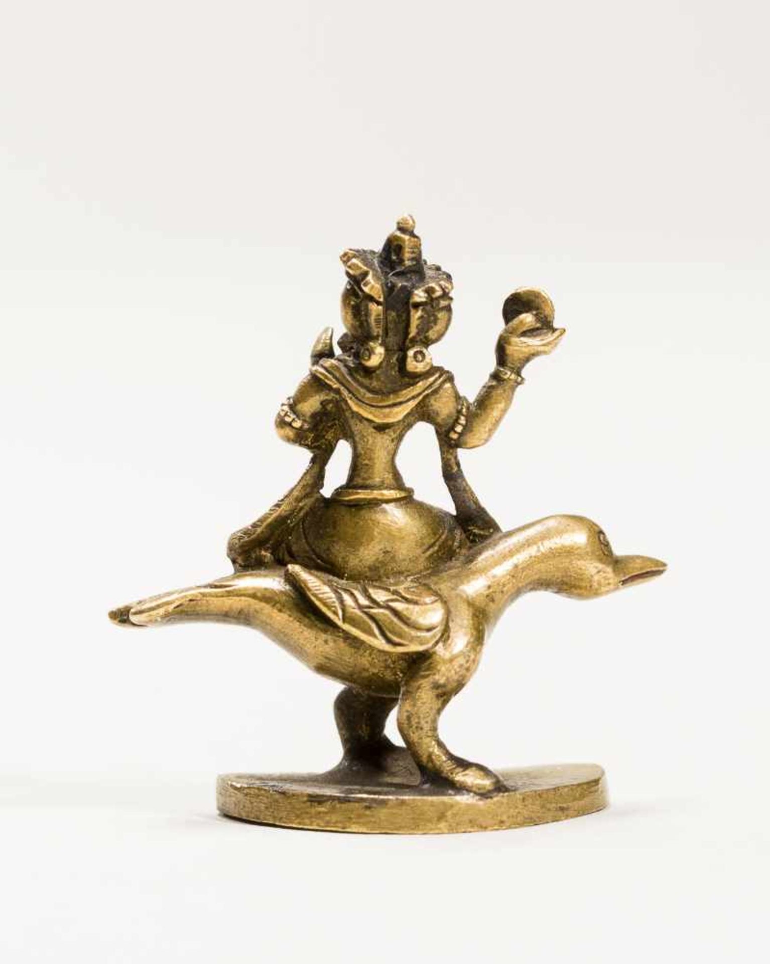 A RARE TIBETAN MINIATURE BRONZE OF BRAHMA ON A HAMSA, 18TH-19TH CENTURYBronzeTibet, 18th to 19th - Image 5 of 7