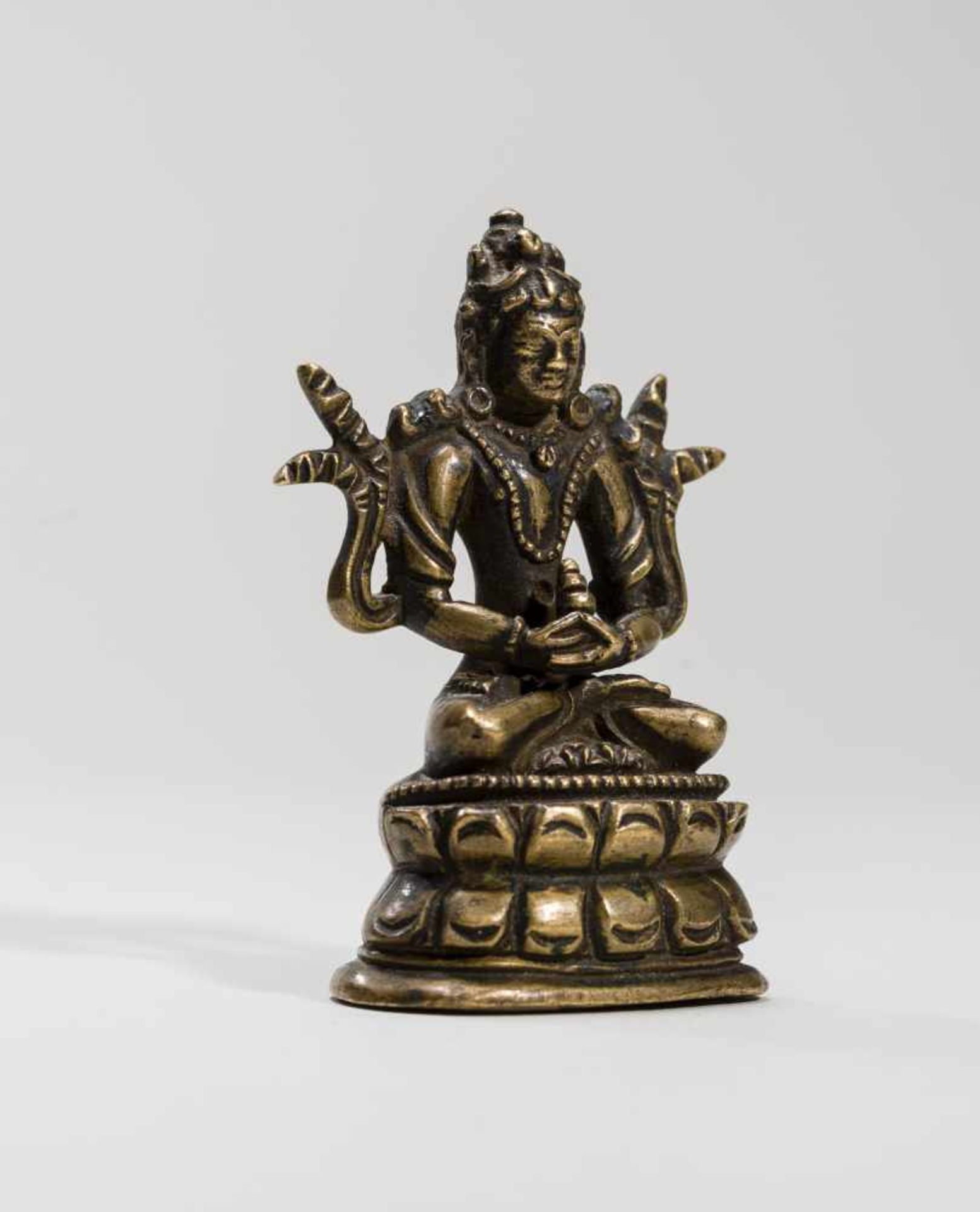 A SINO-TIBETAN MINIATURE BRONZE OF BUDDHA AMITAYUS, 18TH-19TH CENTURYFire-gilt bronzeTibet, 18th - Image 6 of 7