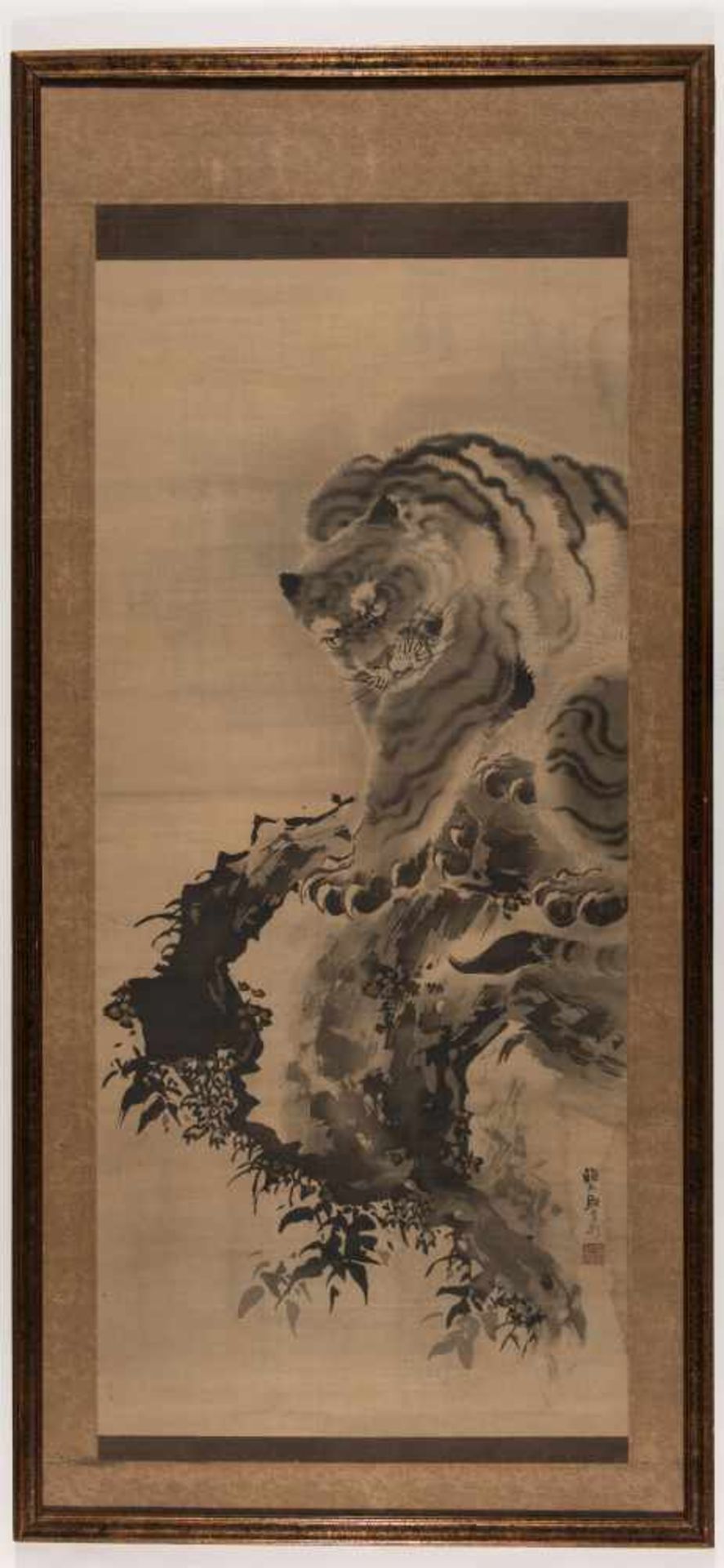 A JAPANESE SCROLL WITH TIGER- KISHI GANKU 1749-1838Kishi Ganku (1749-1838)Ink on silk, mounted to - Image 2 of 2