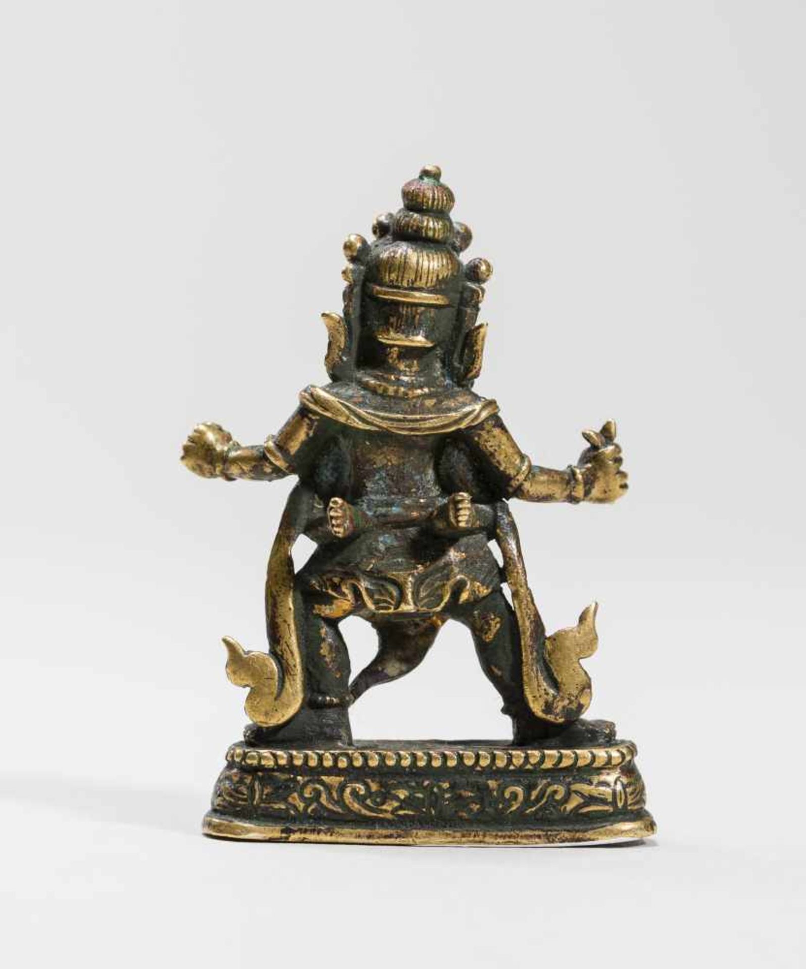 A TIBETAN BRONZE OF A DHARMAPALA IN YABYUM WITH PRAJNABronzeTibet, 19th centuryA four-armed - Image 4 of 7