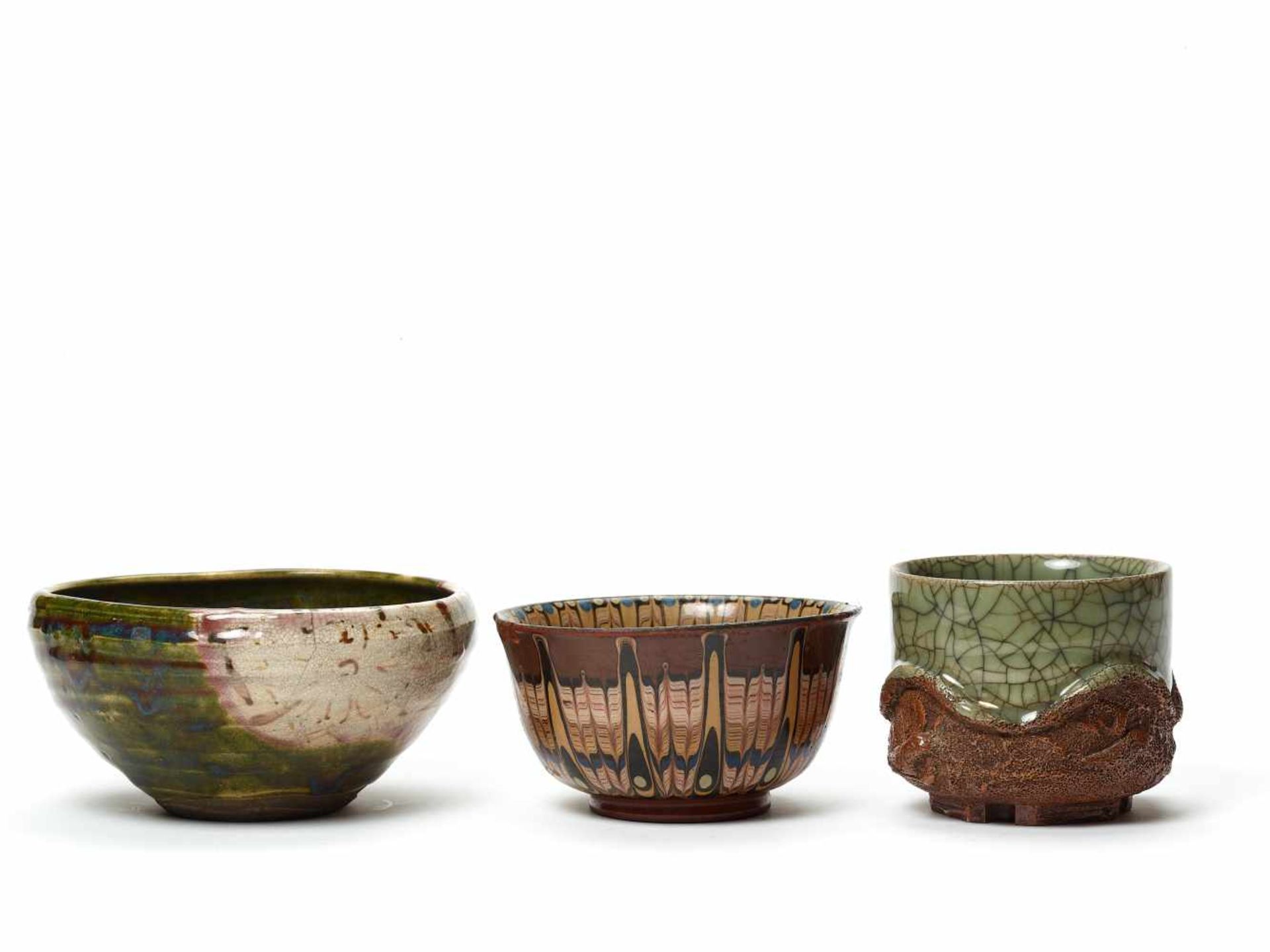 TWO CHAWAN AND ONE BOWL - JAPAN, MEIJI/ SHOWA PERIODGlazed CeramicJapan, Meiji/ Showa periodThe
