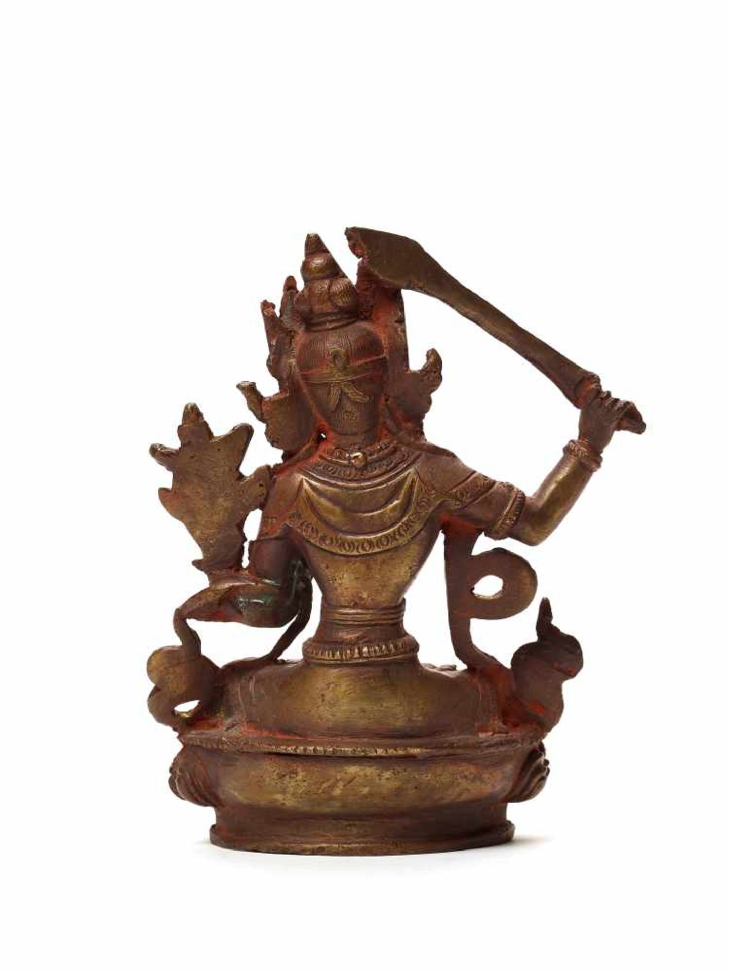 A NEPALESE BRONZE DEPICTING MANJUSHRI, AROUND 1900BronzeNepal, around 1900The bodhisattva sits in - Image 4 of 5