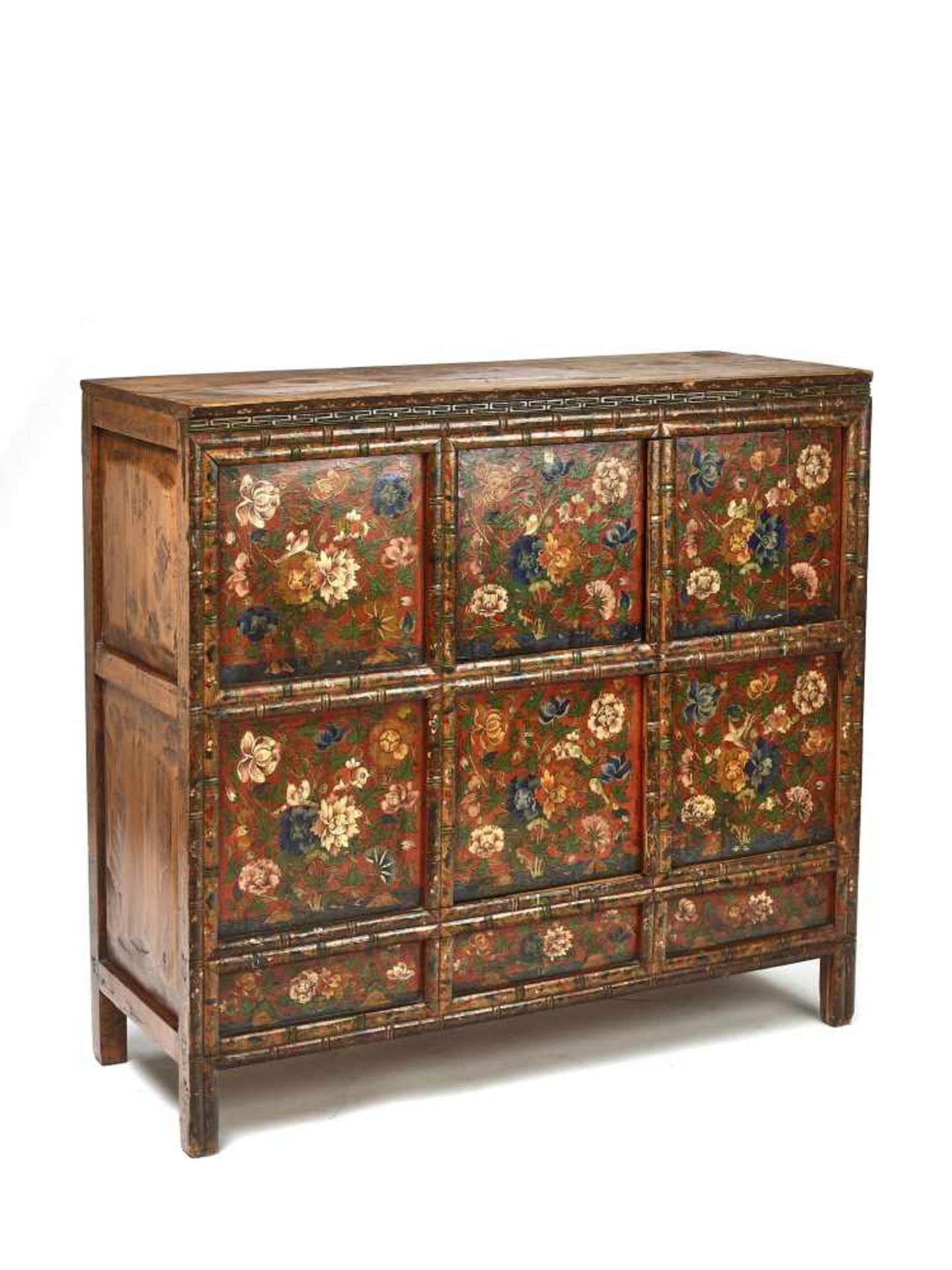 A RARE AND LARGE TIBETAN LACQUERED HARDWOOD CABINET, 19TH CENTURYNicely painted original lacquer - Image 2 of 5