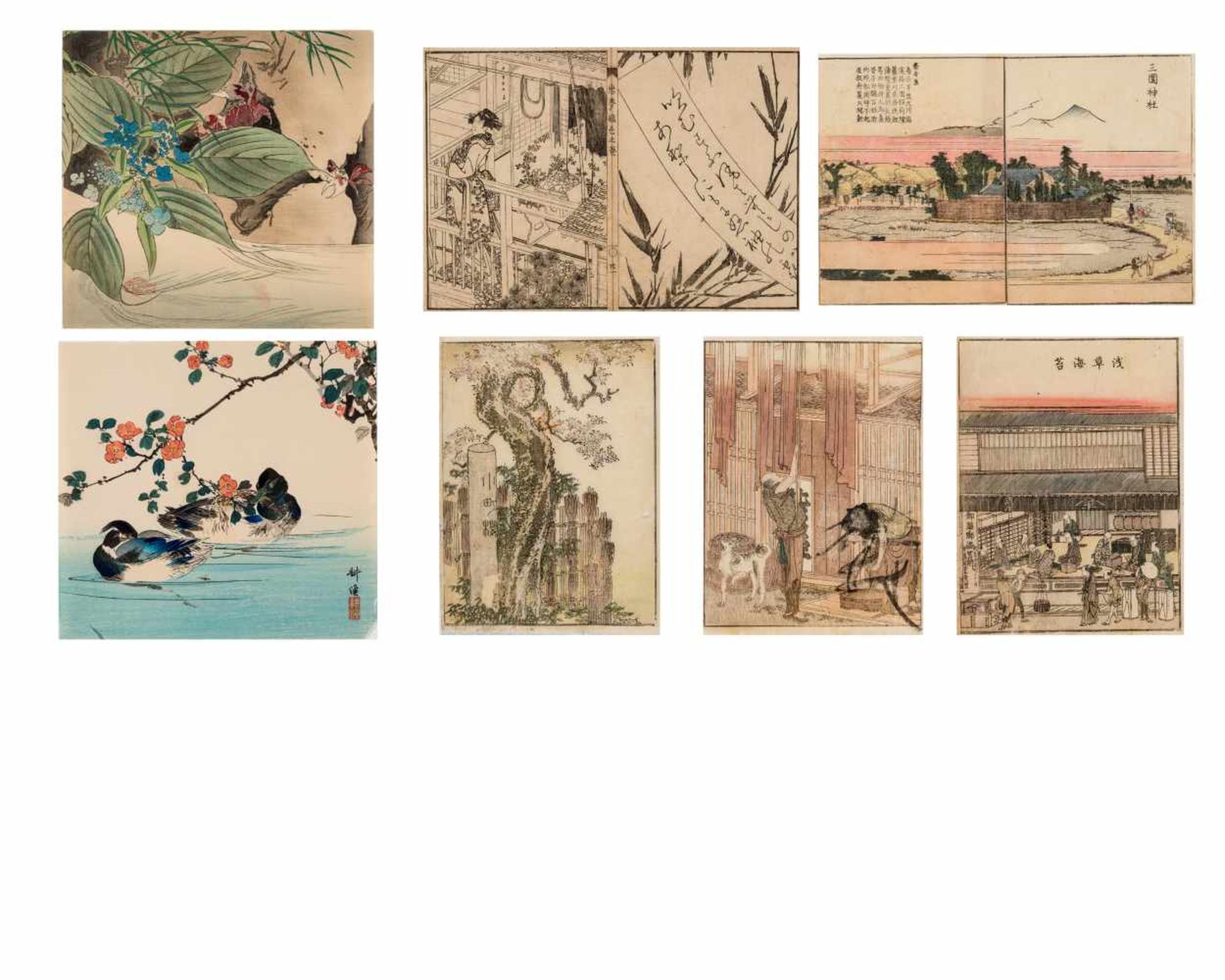 SEVEN JAPANESE COLOR WOODBLOCK PRINTS, 19TH CENTURYOriginal color woodblock printsJapan, 19th