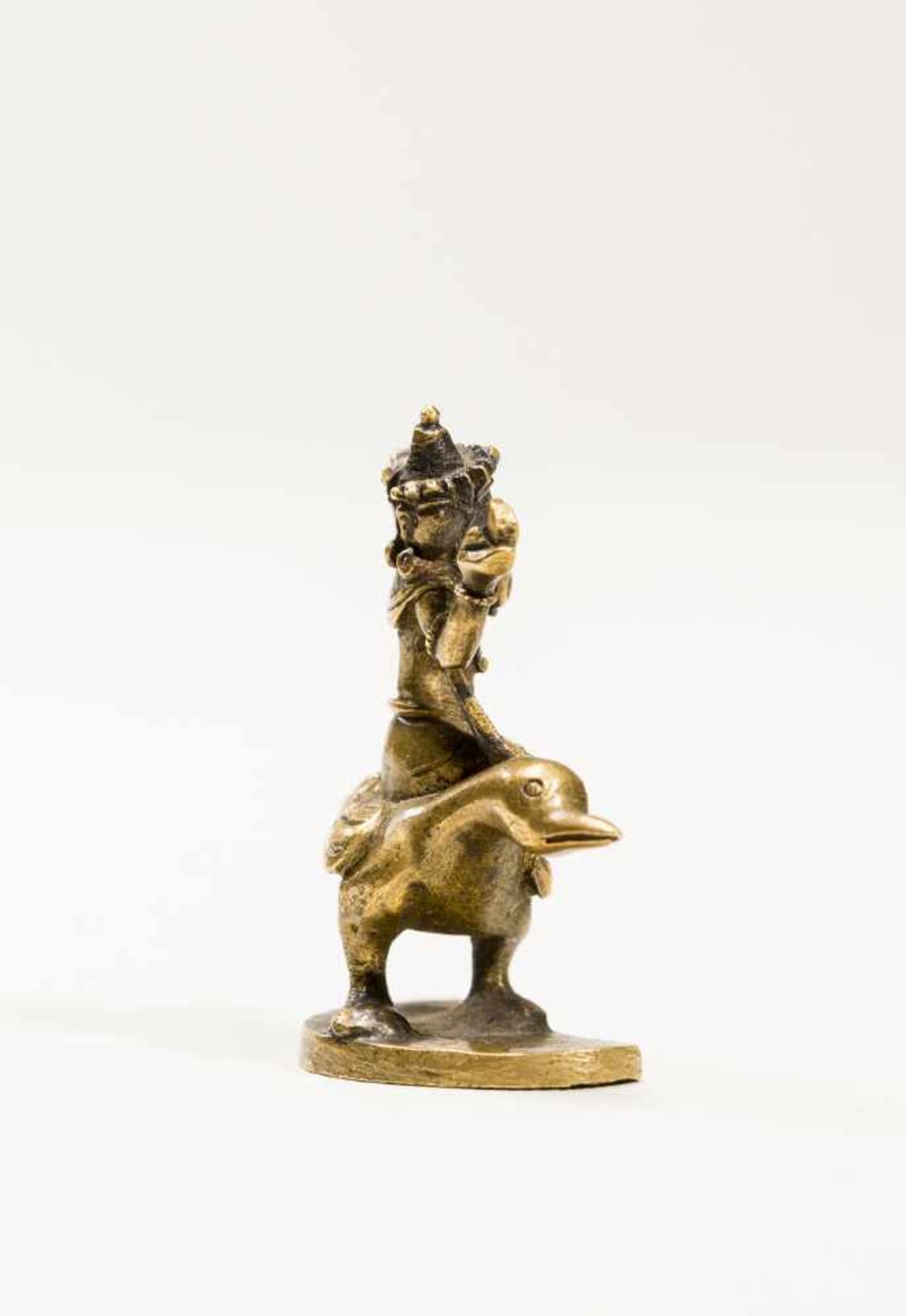 A RARE TIBETAN MINIATURE BRONZE OF BRAHMA ON A HAMSA, 18TH-19TH CENTURYBronzeTibet, 18th to 19th - Image 6 of 7