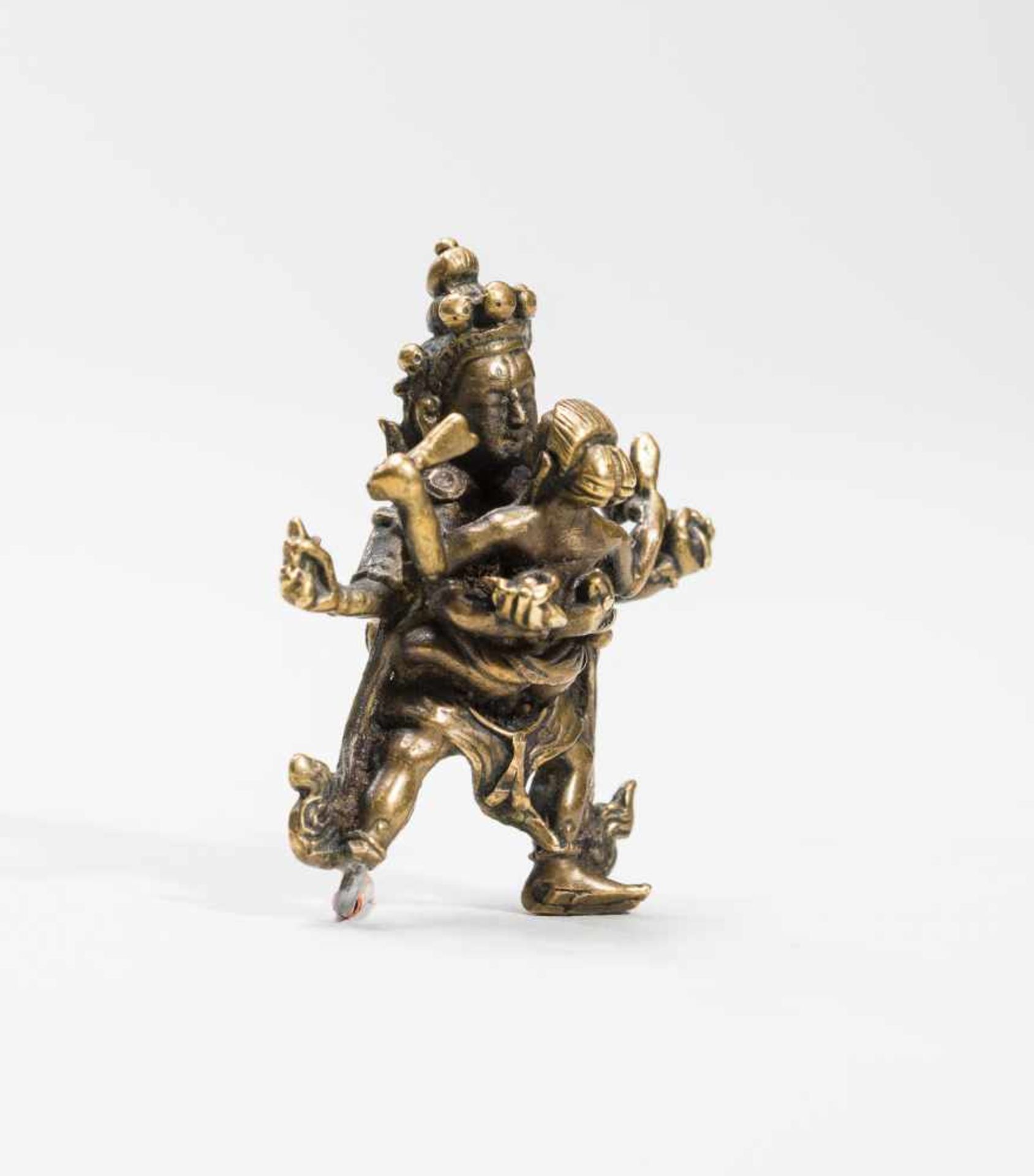 A TIBETAN BRONZE OF A DHARMAPALA IN YABYUM WITH PRAJNA, 18TH-19TH CENTURYBronzeTibet, 18th to 19th - Image 6 of 7