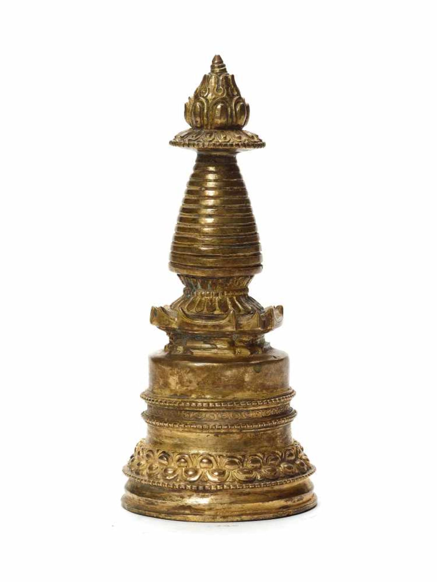 A TIBETO-CHINESE GILT BRONZE STUPA, 20th CENTURYMassively cast with some neatly incised detail work, - Image 2 of 5