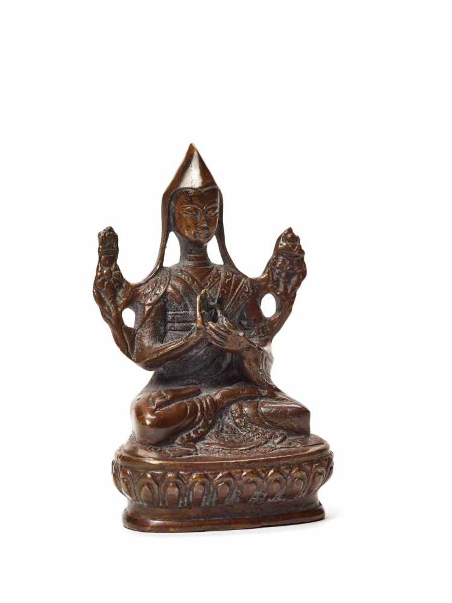 A COPPER BRONZE FIGURE OF TSONGKHAPACopper bronzeTibet, late 19th centuryTsongkhapa is considered - Image 5 of 5