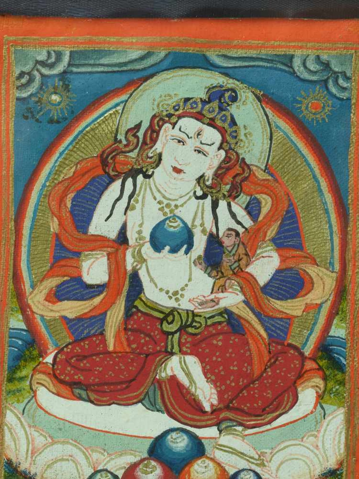 TIBETAN GAU BOX WITH WHITE TARA – LATE 19th CENTURY Colors on fabric, with a copper boxTibet, late - Image 2 of 4