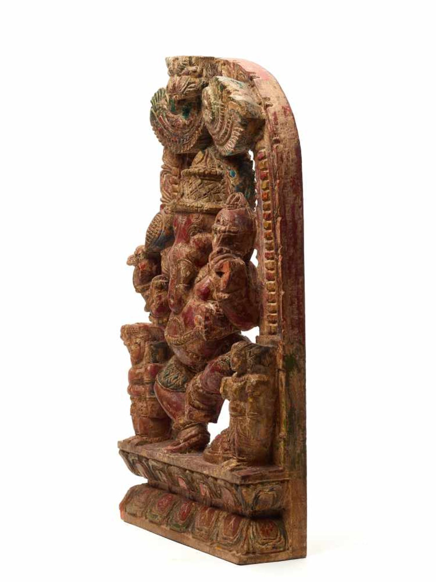 A LARGE INDIAN POLYCHROME WOOD RELIEF STELE DEPICTING GANESHAWood with paintingIndia, 19th - Image 3 of 5