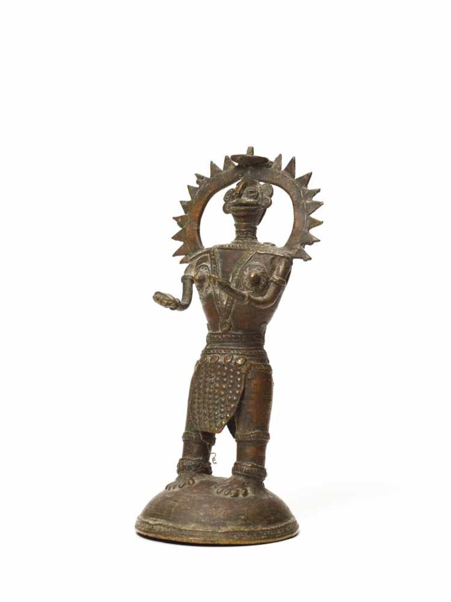 A BASTAR BRONZE OF A FEMALE DEITY WITH BOWL AND JEWEL BronzeIndia, 19th-20th centuryThe female deity - Image 2 of 4