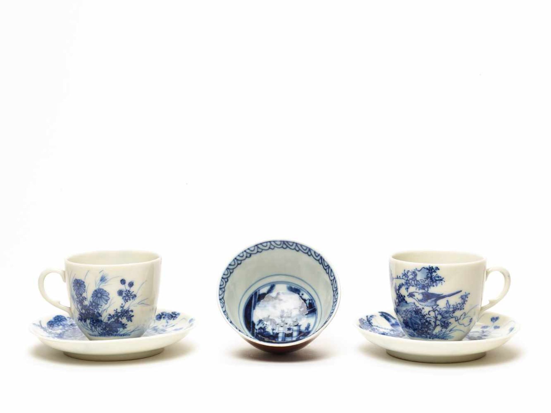 A NICE LOT OF TWO HIRADO CUPS AND SAUCERS AND A RARE MEISSEN CUP, 19TH CENTURYHirado and Meissen - Image 2 of 3