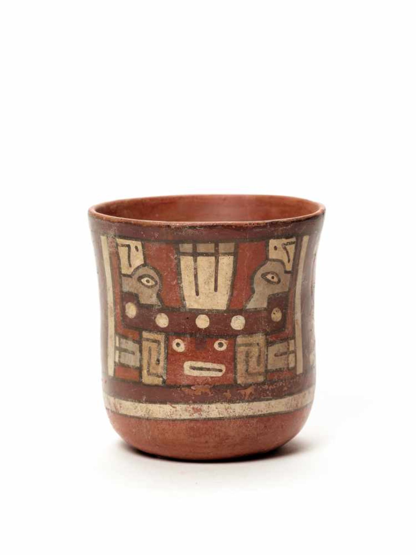 THREE CUPS AND A VESSEL- HUARI/ WARI CULTURE STYLE Painted clayHuari/ Wari culture style, Peru, - Image 5 of 13