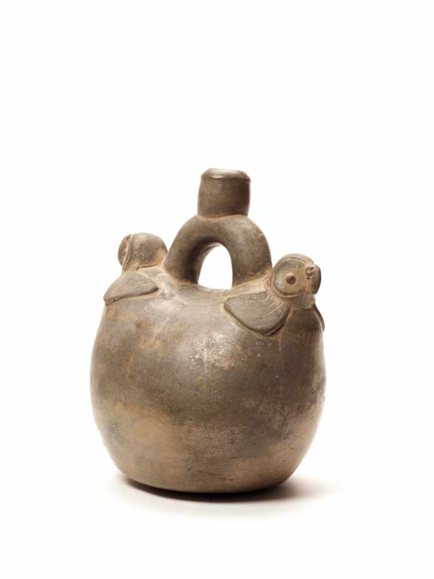 TL-TESTED TWO PARROTS STIRRUP VESSEL - CHAVIN CULTURE, PERU, C. 5TH CENTURY BCGrayish fired - Image 4 of 4