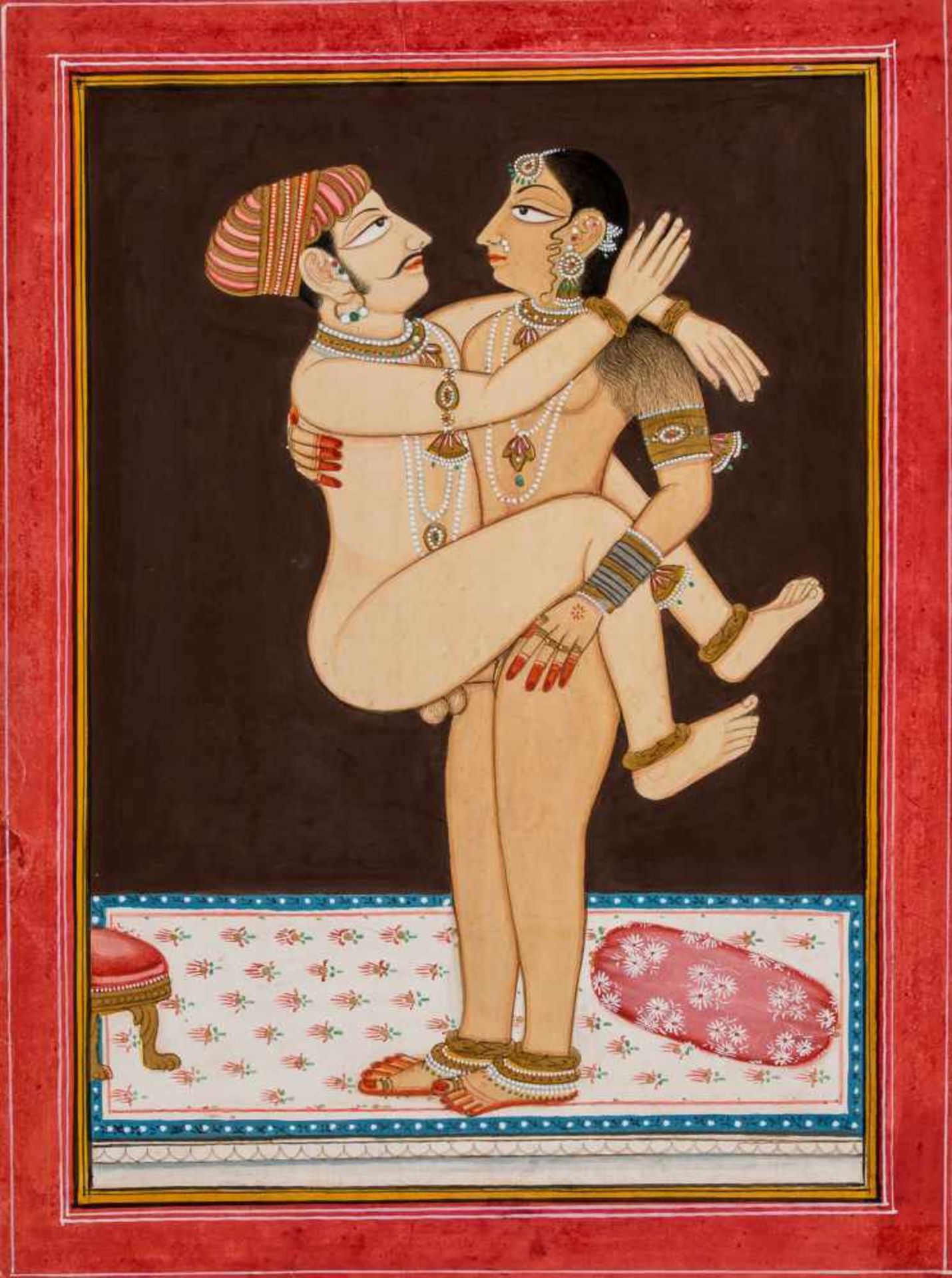 AN EROTIC INDIAN PAINTING - 19TH – EARLY 20th CENTURY Gouache and gold paint on paperIndia, late