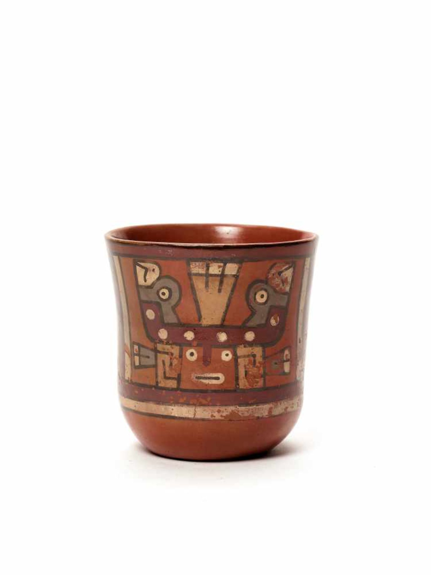 THREE CUPS AND A VESSEL- HUARI/ WARI CULTURE STYLE Painted clayHuari/ Wari culture style, Peru, - Image 8 of 13