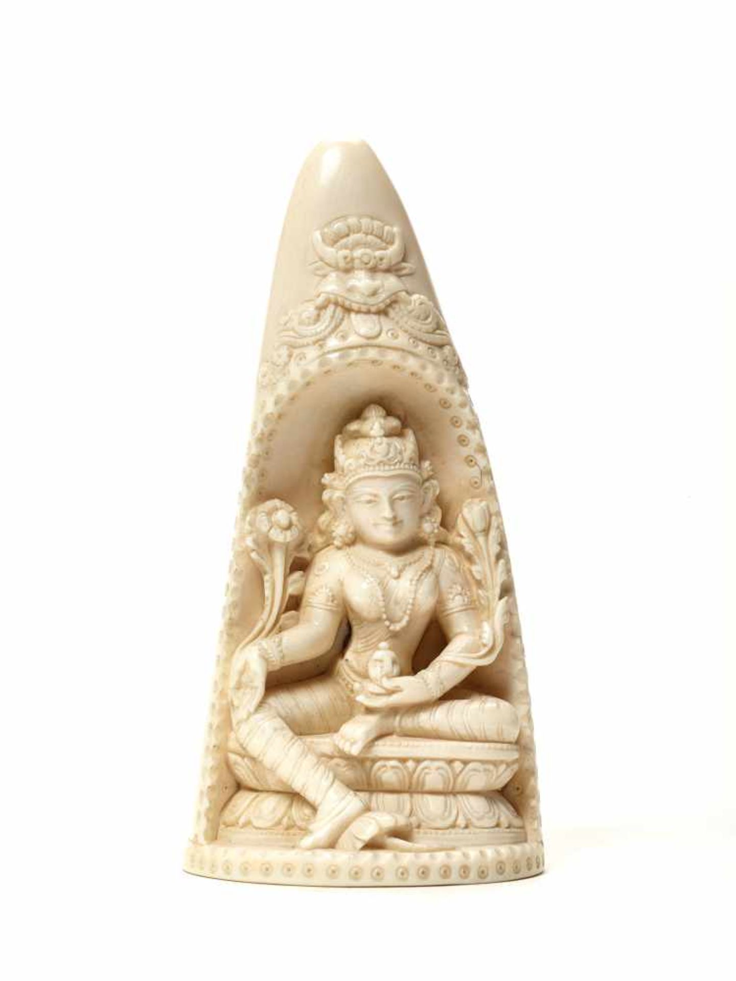 AN INDIAN IVORY TUSK CARVING OF PADMAPANI, 20th CENTURYIvoryIndia, 20th centuryThe ivory carved from