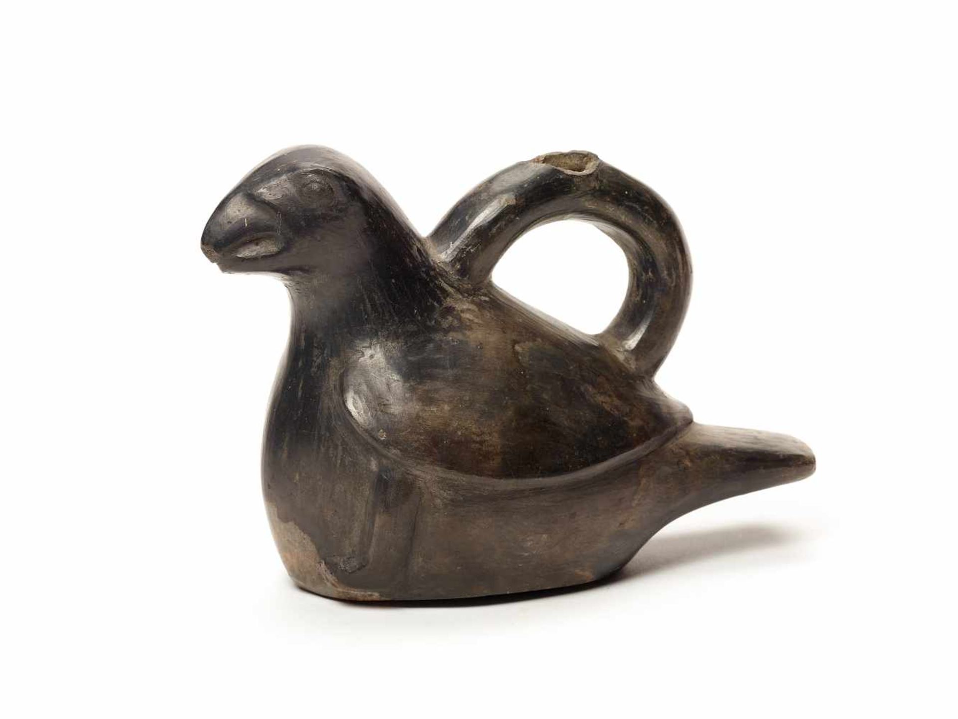 STIRRUP VESSEL - VICUS CULTURE, PERU, C. 100 BC-400 ADBlack fired clayVicus culture, Peru, c. 100