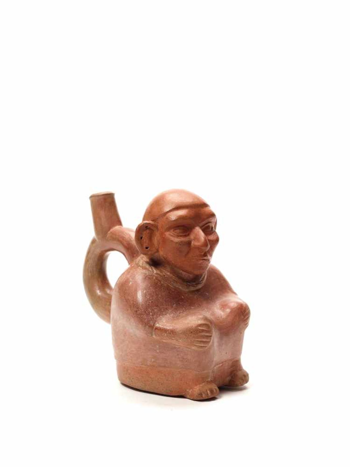 TL-TESTED OLD MAN STIRRUP – MOCHE CULTURE, PERU, C. 5TH CENTURYRed fired clayMoche culture, Peru, c.