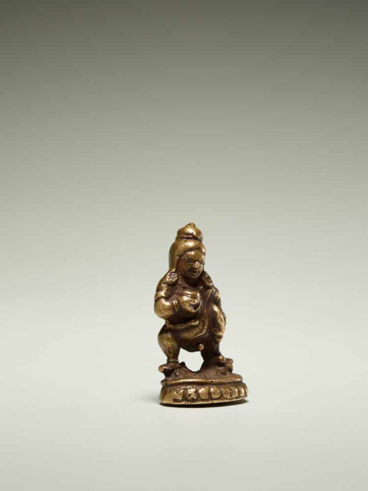 THE DEITY OF WEALTH KUBERAYellow bronzeIndia, approx. 19th cent.A miniature amulet formed as the god - Image 2 of 6