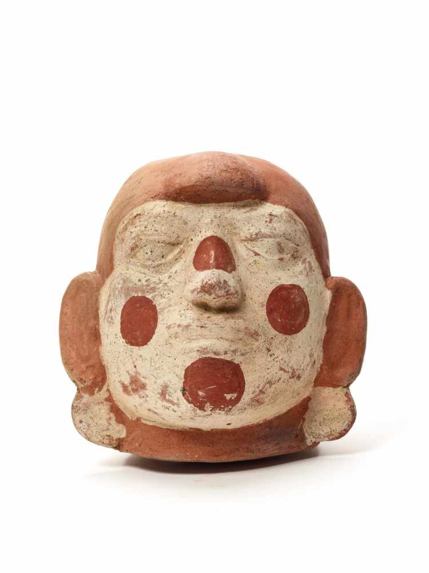 TL-TESTED LARGE HEAD-SHAPED VESSEL – MOCHE CULTURE, PERU, C. 11TH CENTURYFired clay painted in