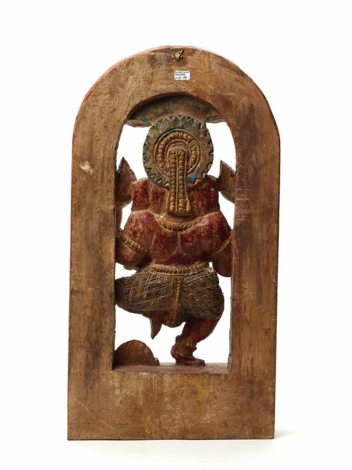 A LARGE INDIAN POLYCHROME WOOD RELIEF STELE DEPICTING GANESHAWood with paintingIndia, 19th - Image 4 of 5