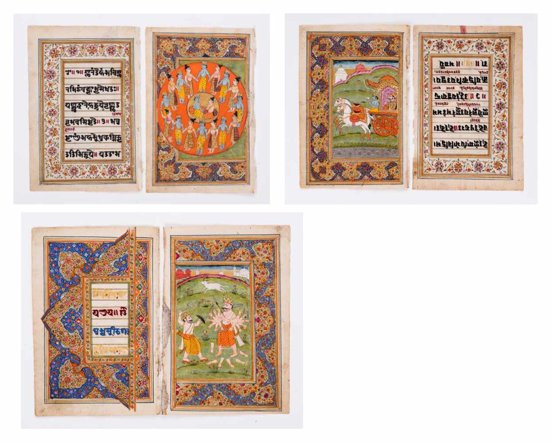 SIX MINIATURE PAINTINGS DEPICTING DEITIES - INDIA, 19th CENTURYMiniature painting with colors and
