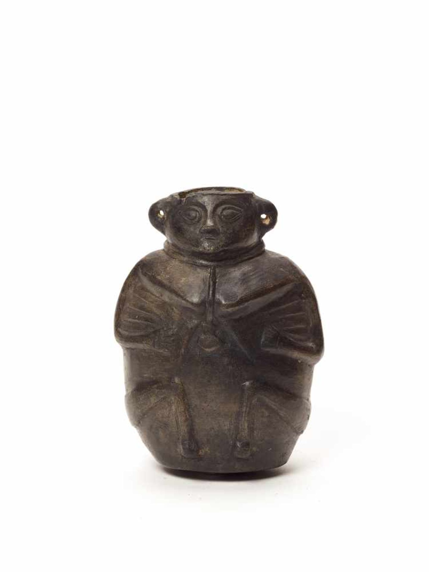 MAN-SHAPED VESSEL - VICÚS CULTURE, PERU, C. 100 BC-600 ADBlack fired clayVicús culture, Peru, c. 100 - Image 2 of 5