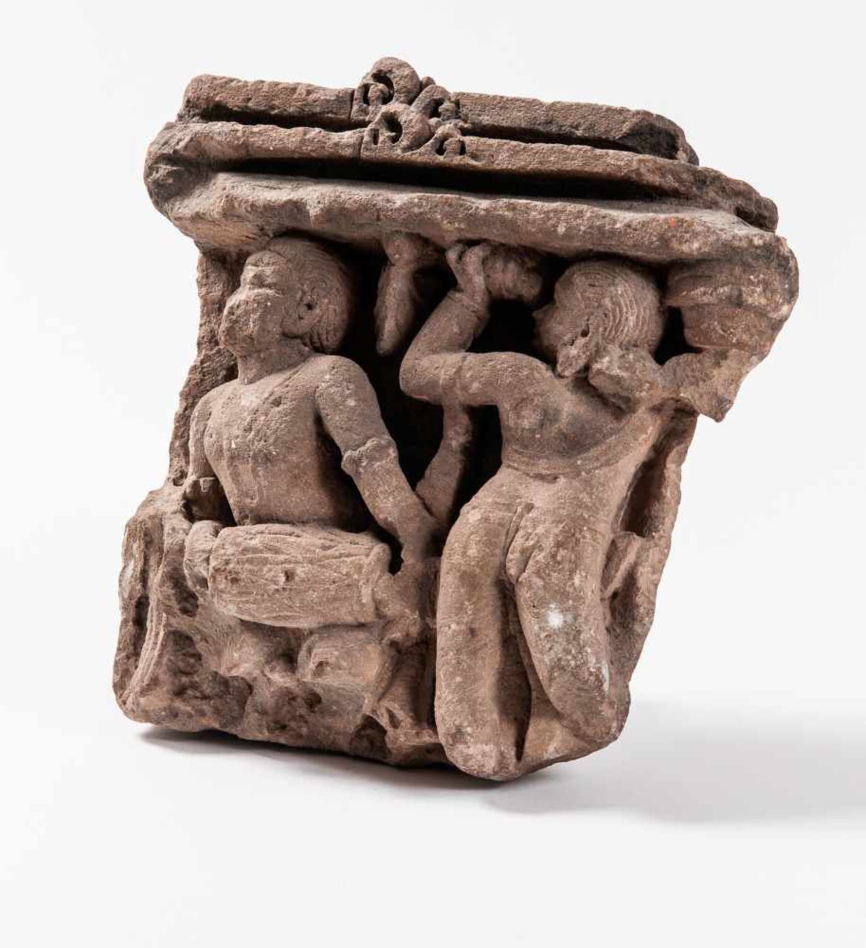 A FRAGMENT OF AN INDIAN STELE WITH A DRUMMER AND A DANCERSandstoneIndia, c. 12th-14th - Image 2 of 3