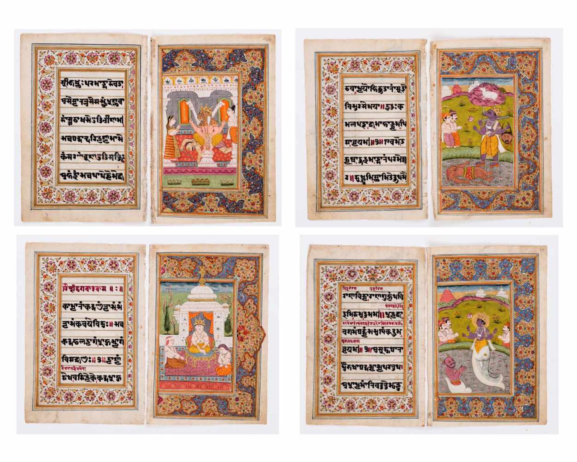 EIGHT MINIATURE PAINTINGS DEPICTING DEITIES - INDIA, 19th CENTURYMiniature painting with colors