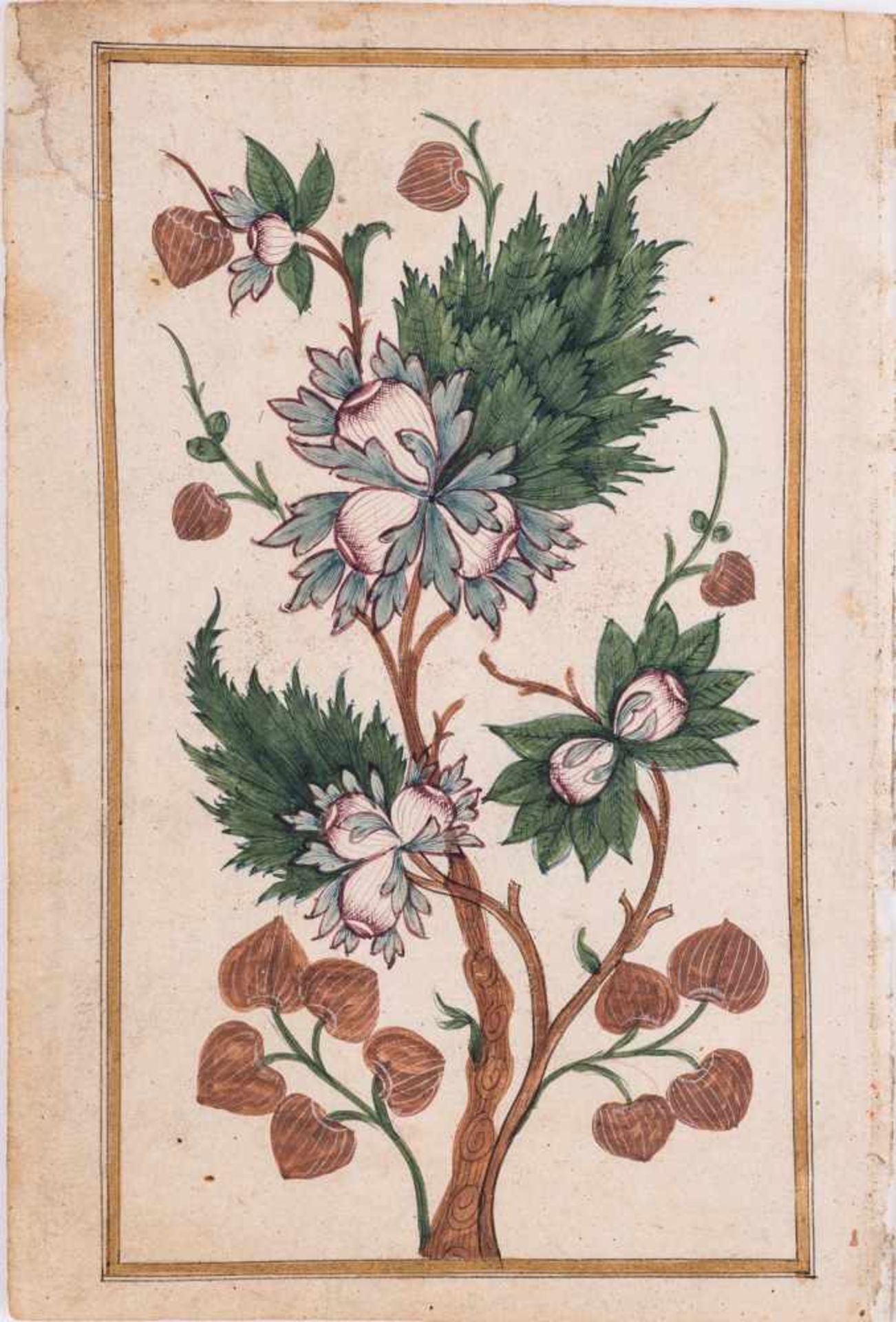 A GROUP OF ELEVEN FLOWER AND TREE MINIATURE PAINTINGS – INDIA 19th CENTURYWatercolors and gold paint - Bild 9 aus 12